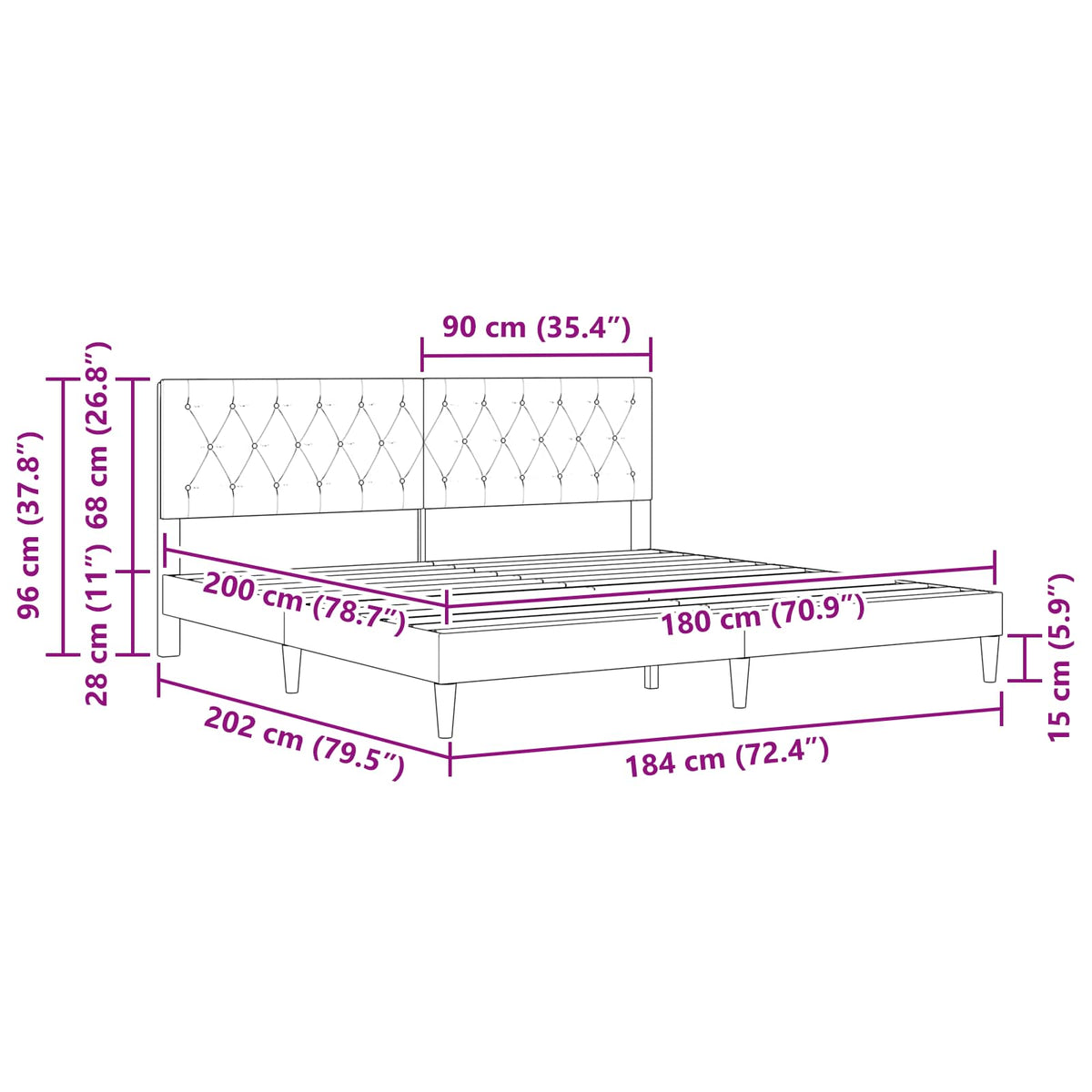 Struttura del letto Grigio Chiaro 180 x 200 cm Velluto | homemem39