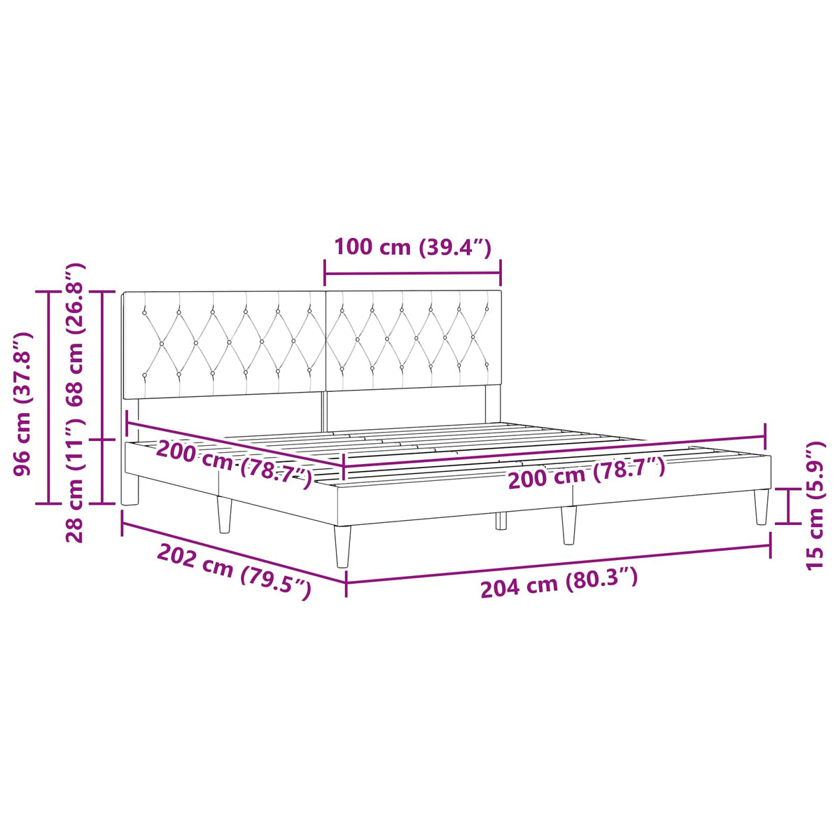 Struttura del letto Grigio Chiaro 200 x 200 cm Velluto | homemem39