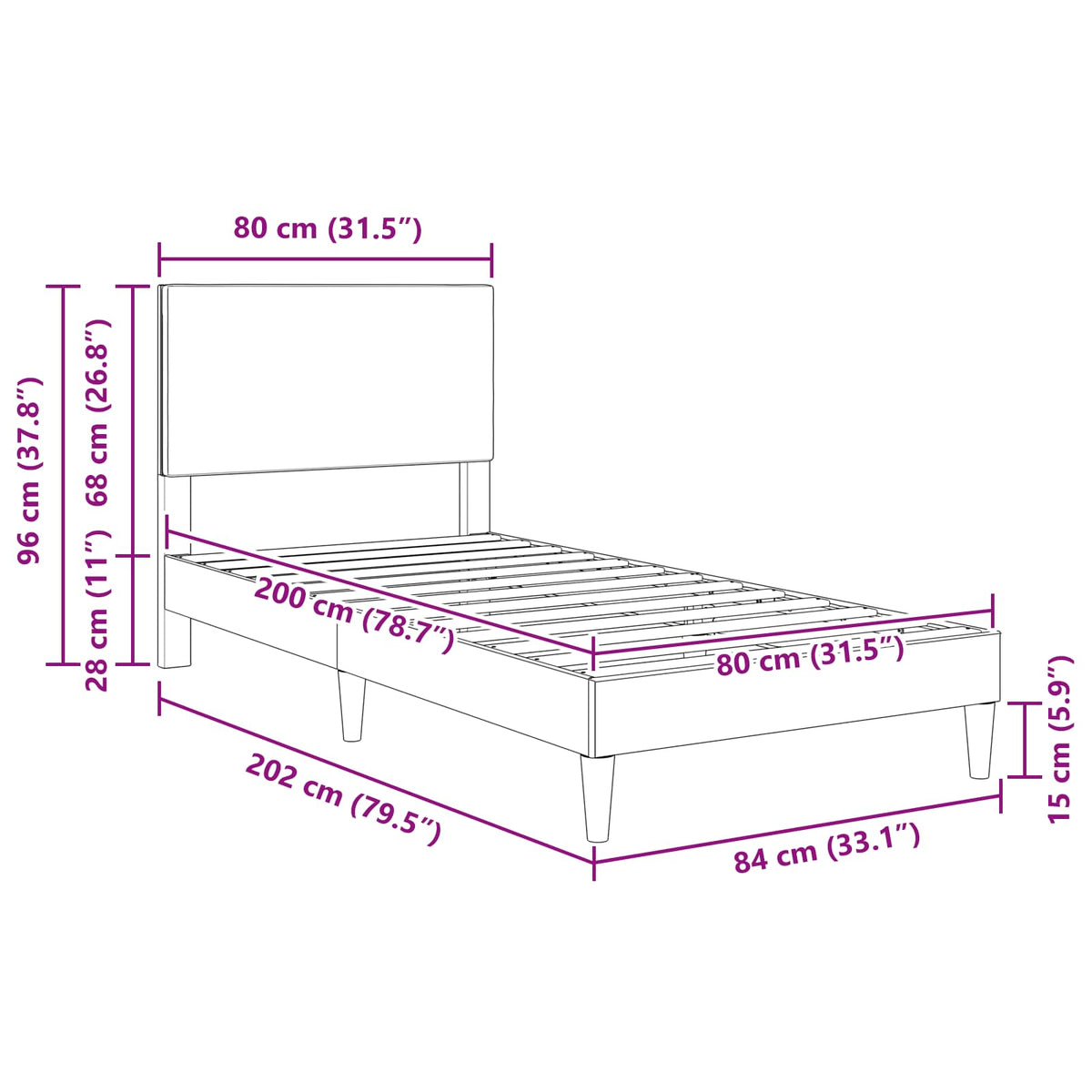 Struttura del letto Grigio Chiaro 80 x 200 cm Tessuto in Cords | homemem39
