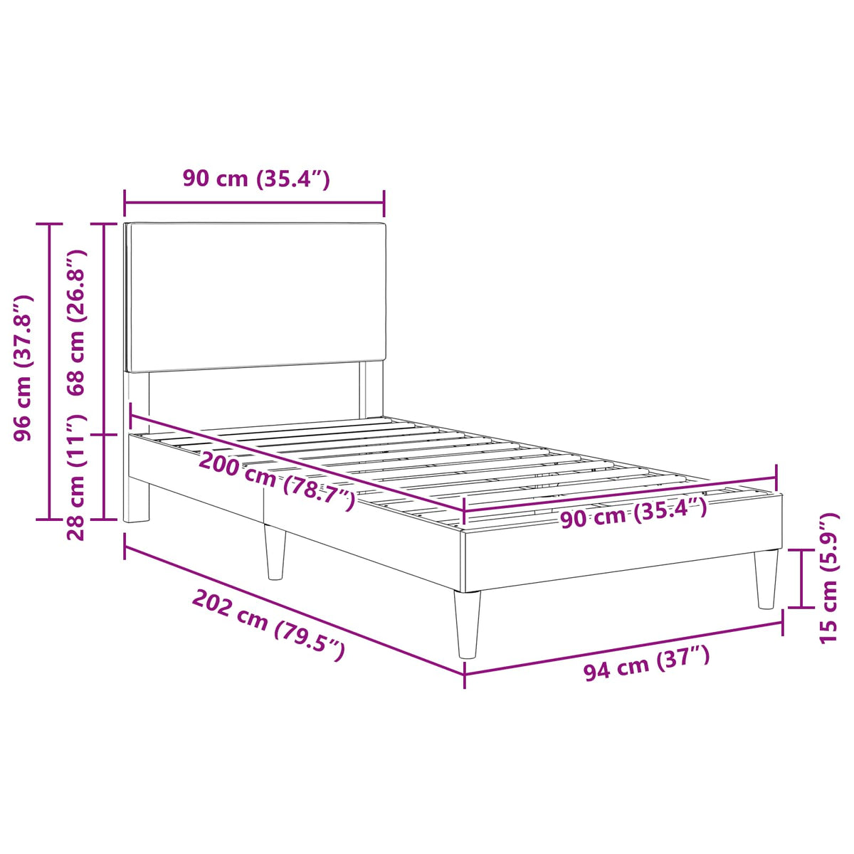 Struttura del letto Grigio Verde Chiaro 90 x 200 cm | homemem39