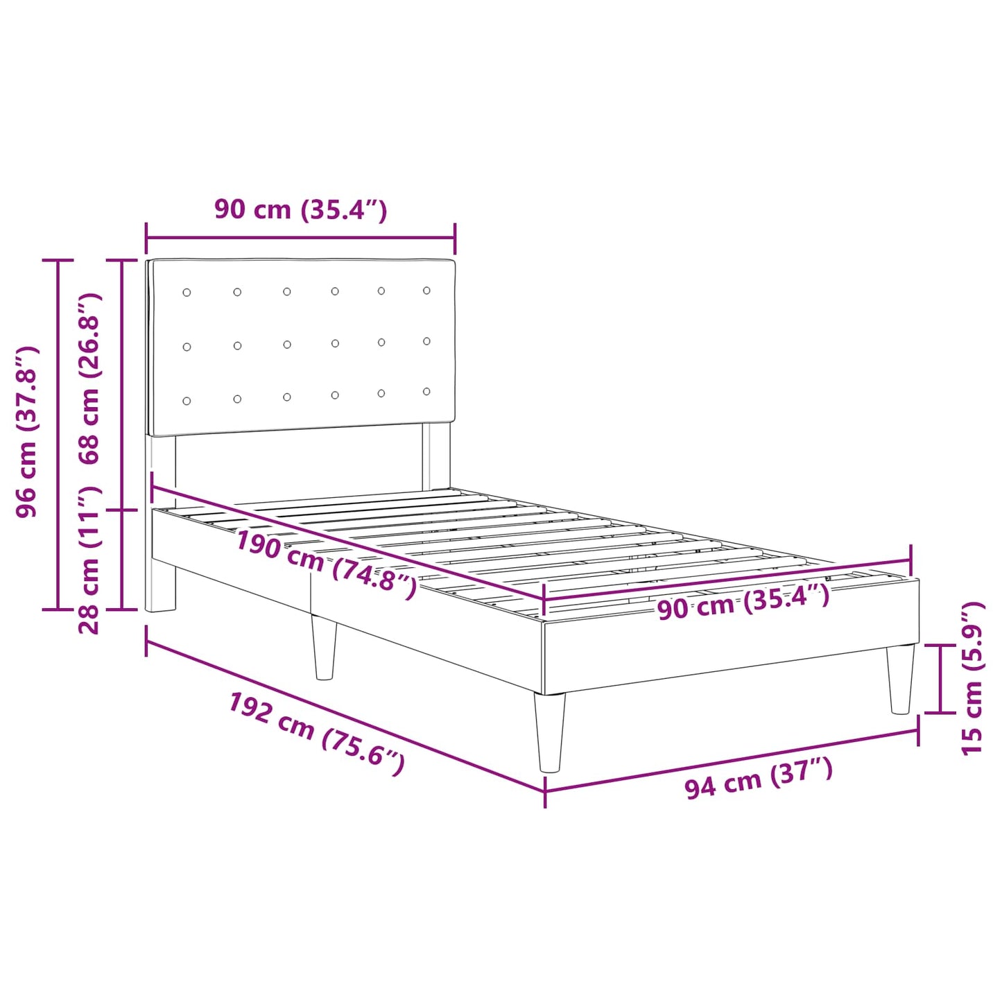 Struttura del letto Grigio Scuro 90 x 190 cm Tessuto | homemem39