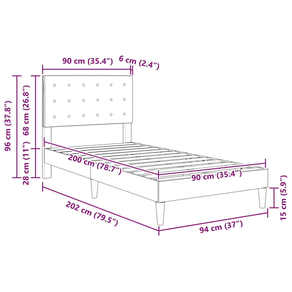 Struttura del letto Grigio Scuro 90 x 200 cm Tessuto | homemem39