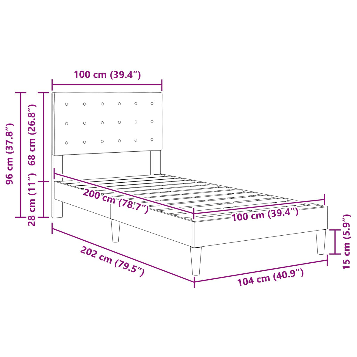 Struttura del letto Verde Scuro 100 x 200 cm Tessuto | homemem39