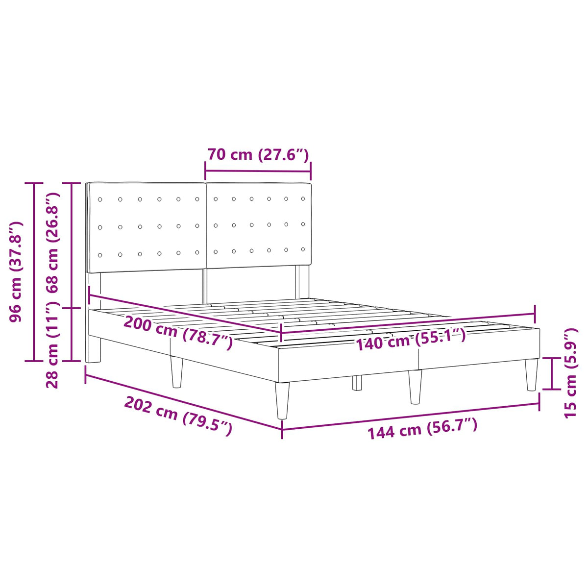 Struttura del letto Grigio Scuro 140 x 200 cm Tessuto | homemem39