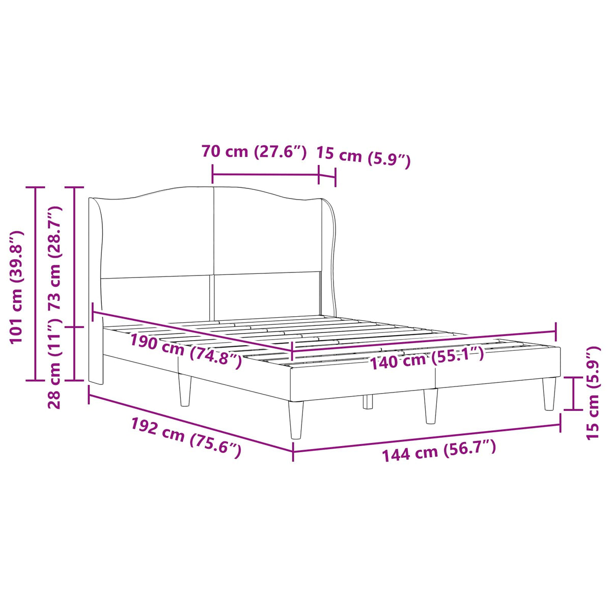 Struttura del letto con testiera Blu 140 x 190 cm Velluto | homemem39
