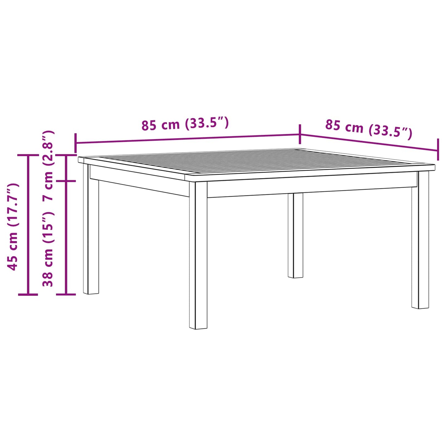 Tavolino da salotto Acacia chiaro 85 x 85 x 45 cm