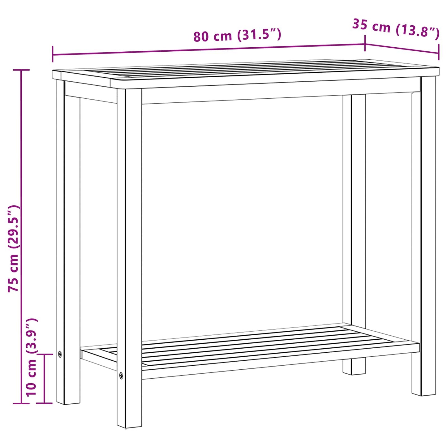 Tavolo consolle da giardino Acacia chiaro 80 x 35 x 75 cm | homemem39