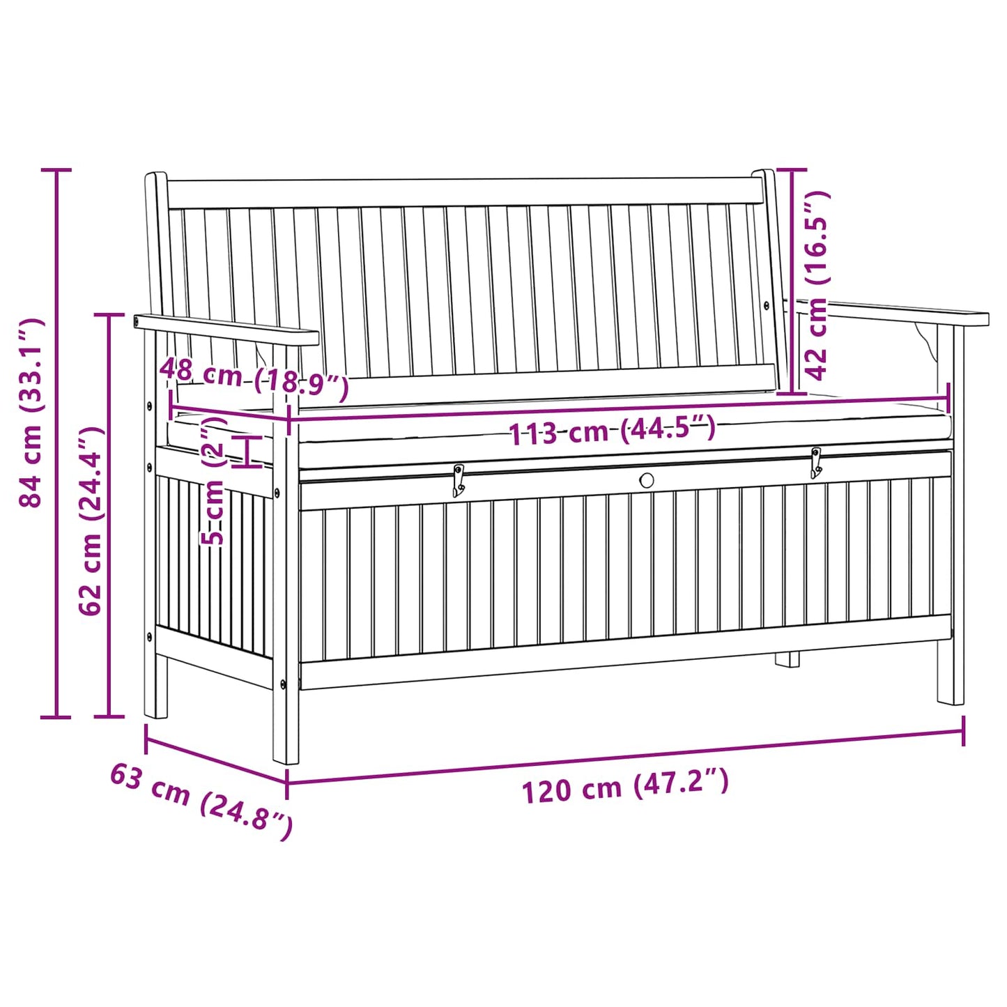 Panchina con contenitore con cuscino con porta 120 x 63 x 84 cm | homemem39