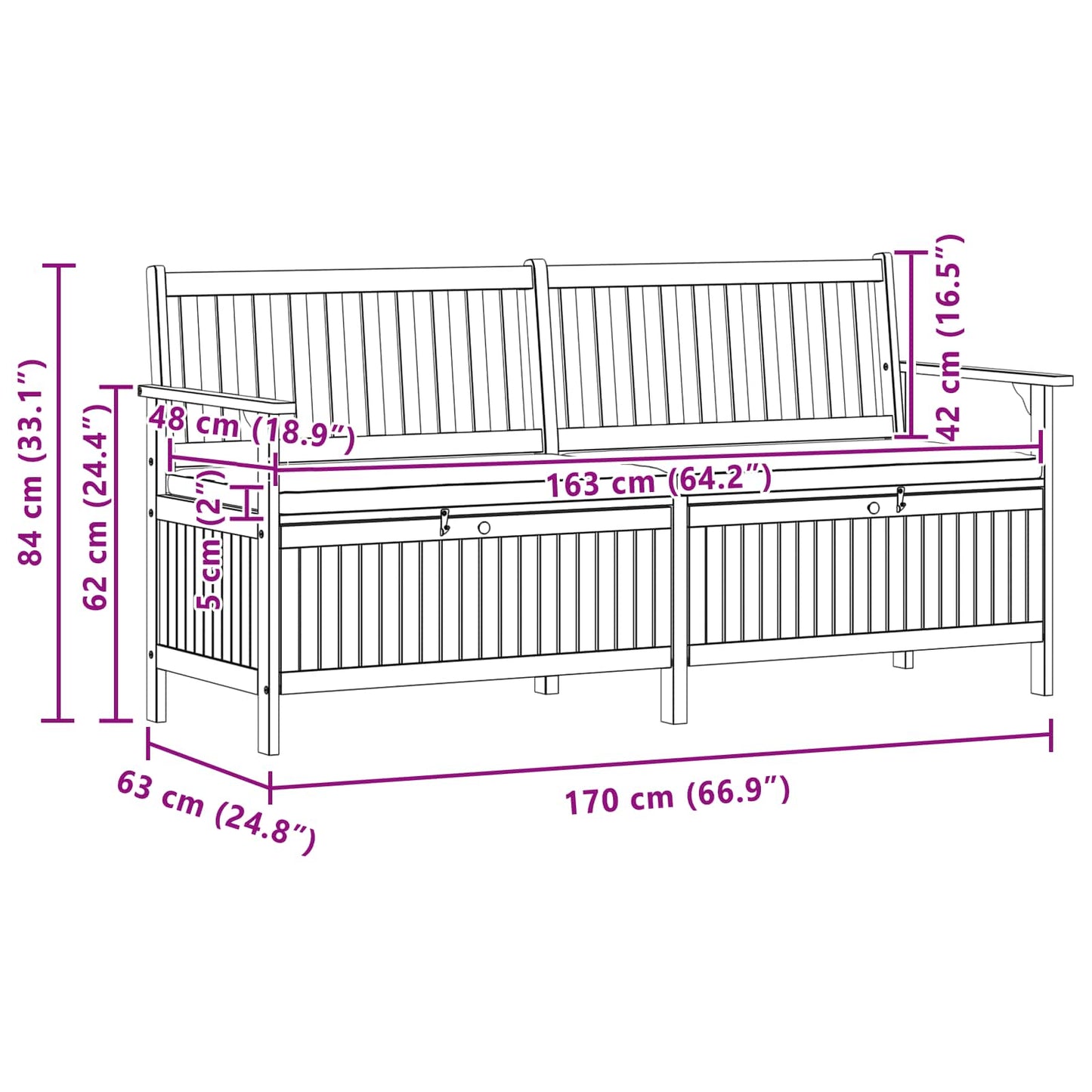 Panchina con contenitore con cuscino con porta 170 x 63 x 84 cm | homemem39