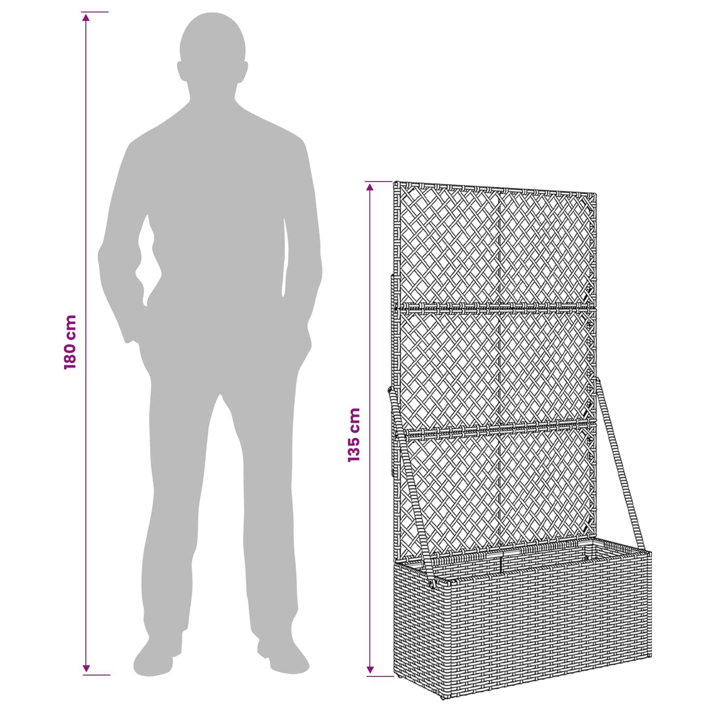 Vaso da Giardino con Trellis Grigio 70 x 30 x 135 cm polyrattan