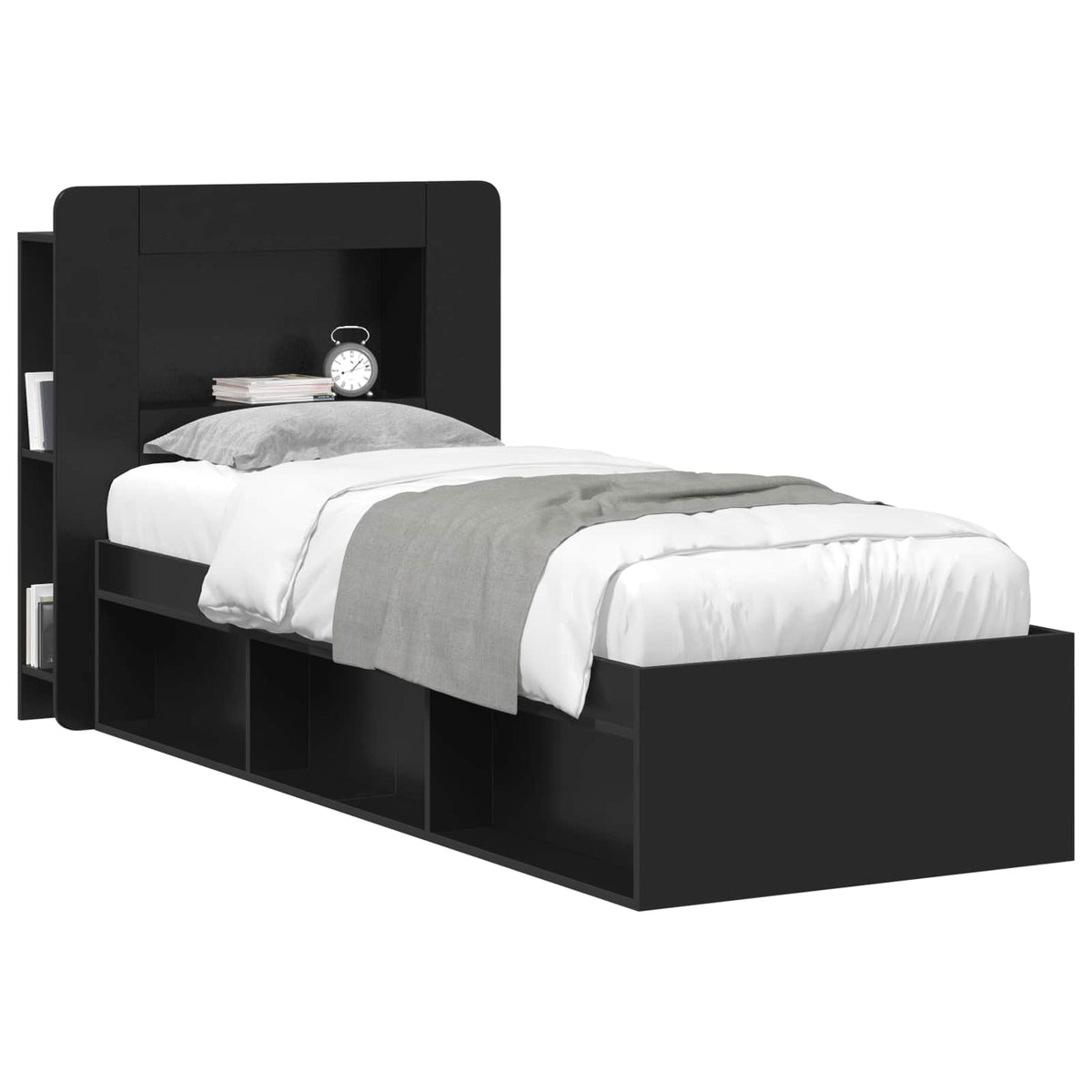 Testata del letto con archiviazione Nero Legno ingegnerizzato - homemem39