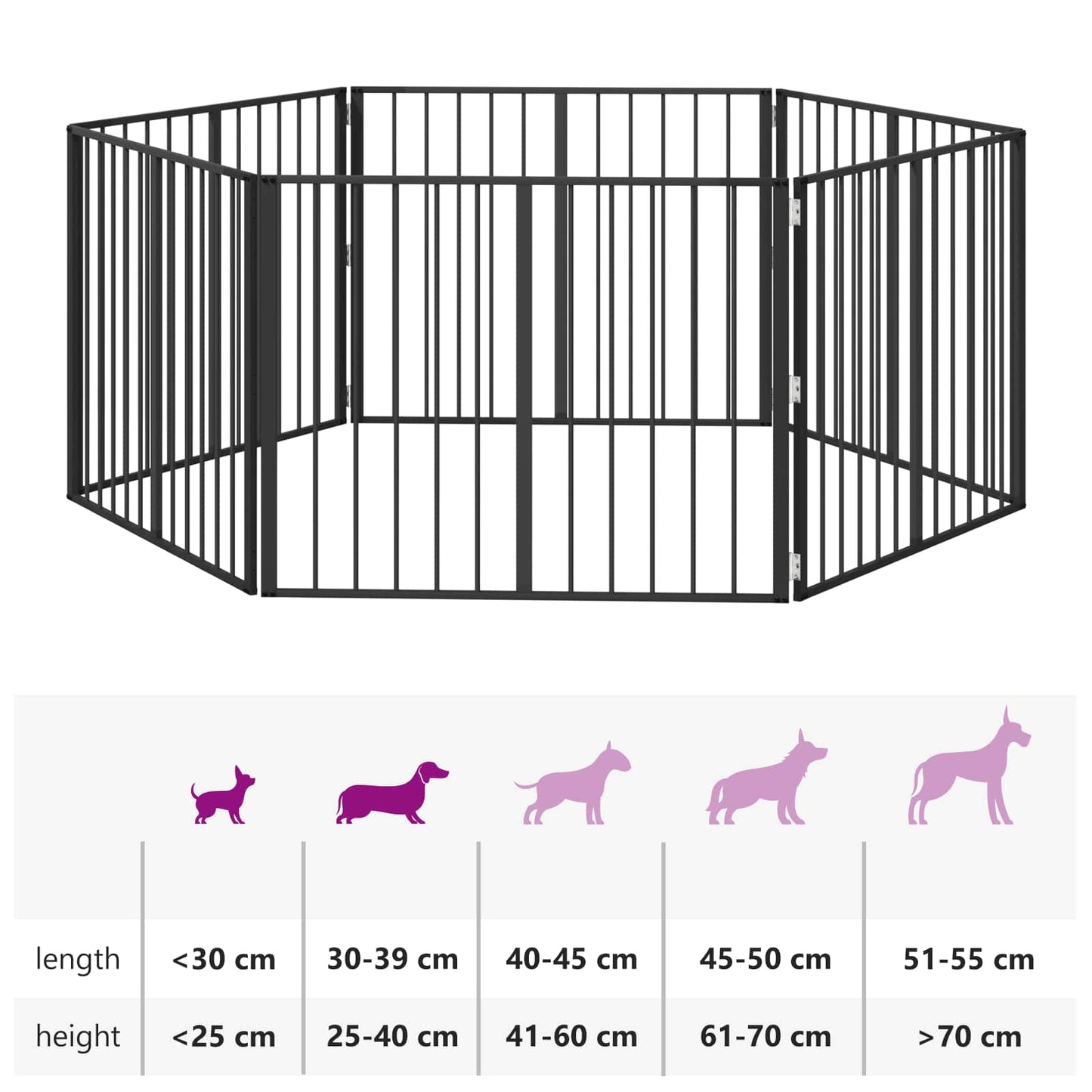 Cancello per cani 6 pcs Nero 100 x 80 cm Acciaio zincato