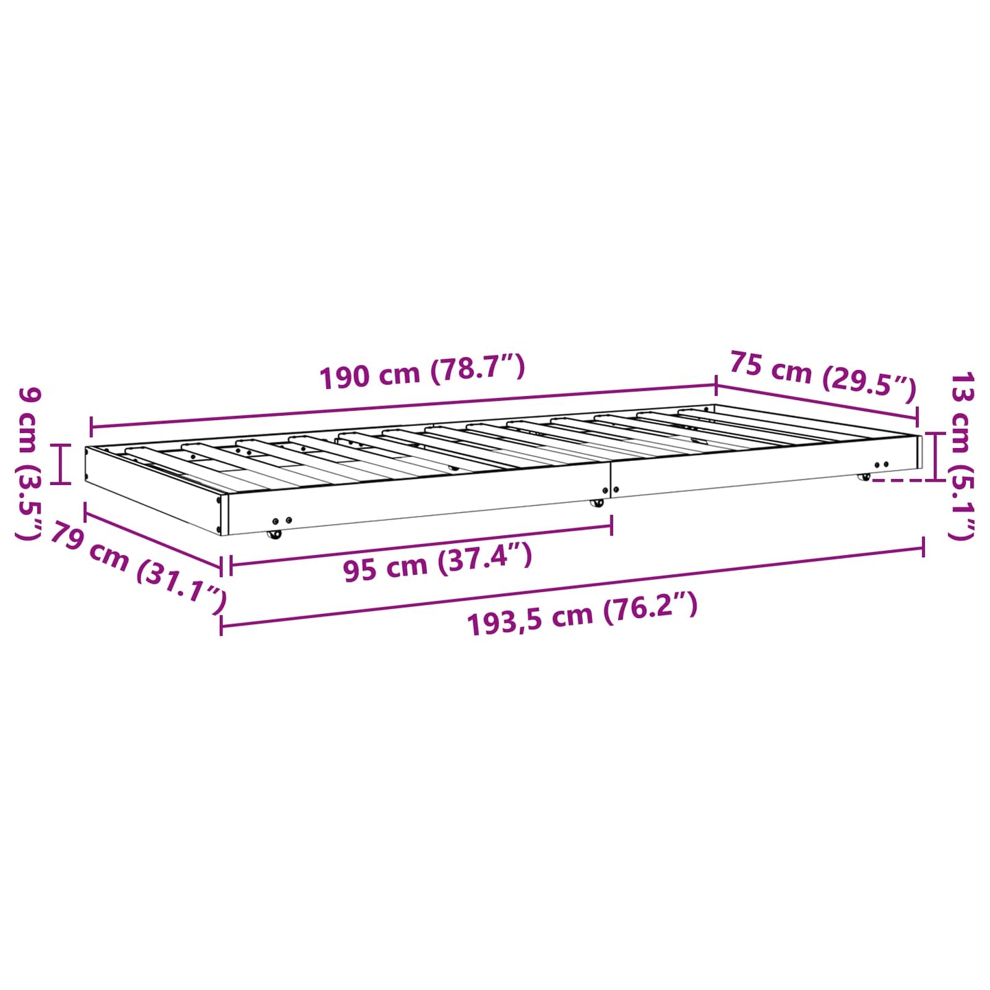 Struttura del letto Marrone cerato 70 x 190 cm Pino massello | homemem39