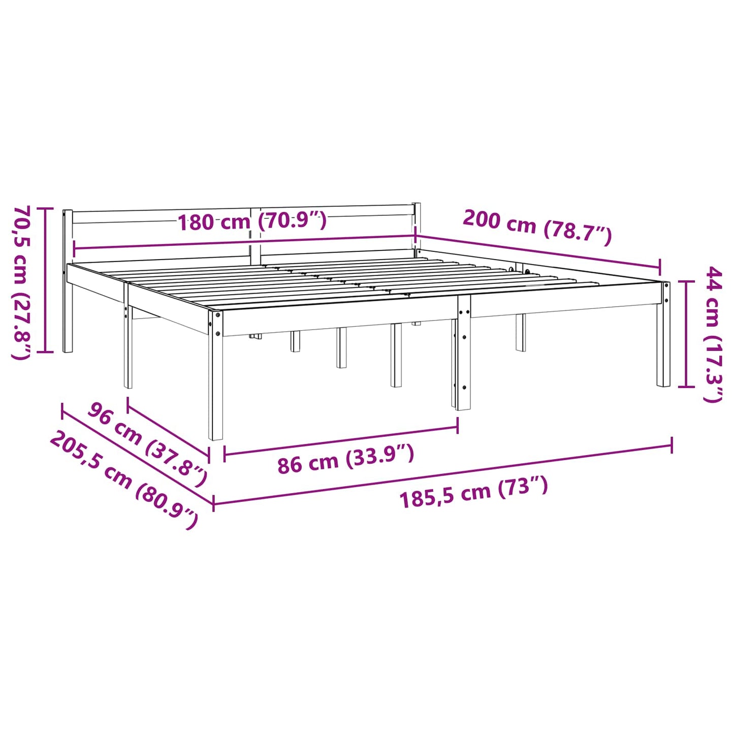 Struttura del letto Marrone cerato 180 x 200 cm Pino massello | homemem39