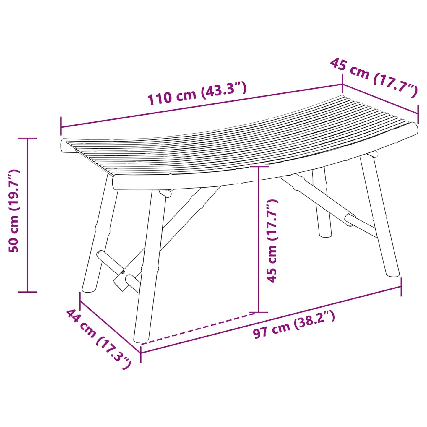 Panchina da giardino Naturale 110 x 45 x 50 cm Bambù | homemem39