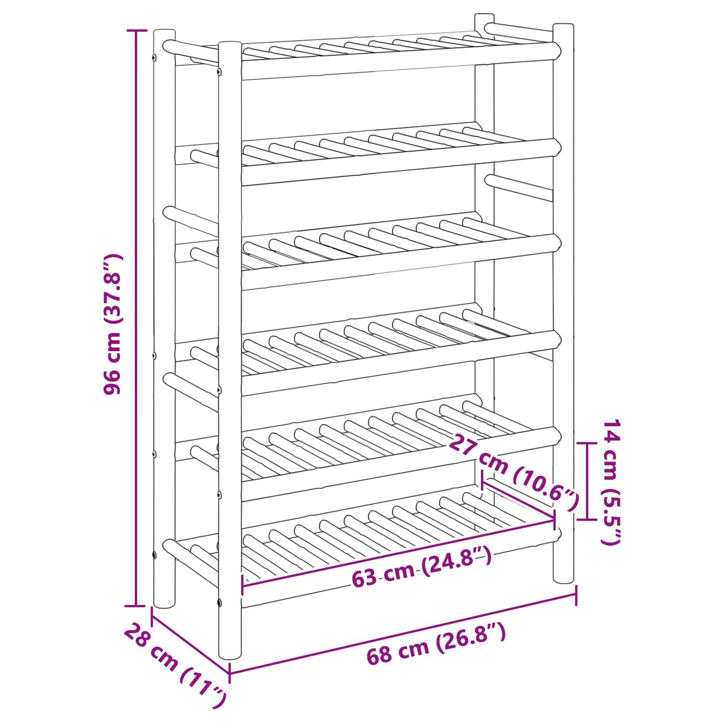 Scarpiera con lo scaffale Naturale 68 x 28 x 96 cm Bambù | homemem39