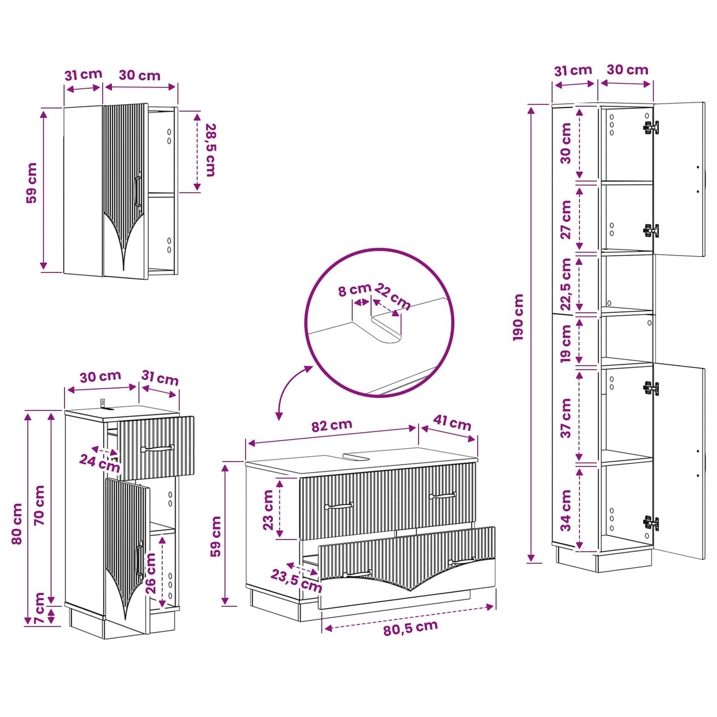 Set di Mobili da Bagno da 4 Pezzi HOORN Sonoma grigio | homemem39
