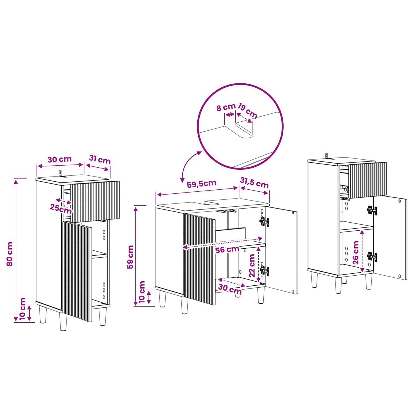 Set di Armadi da Bagno da 2 Pezzi ARNHEM Grigio Cemento | homemem39