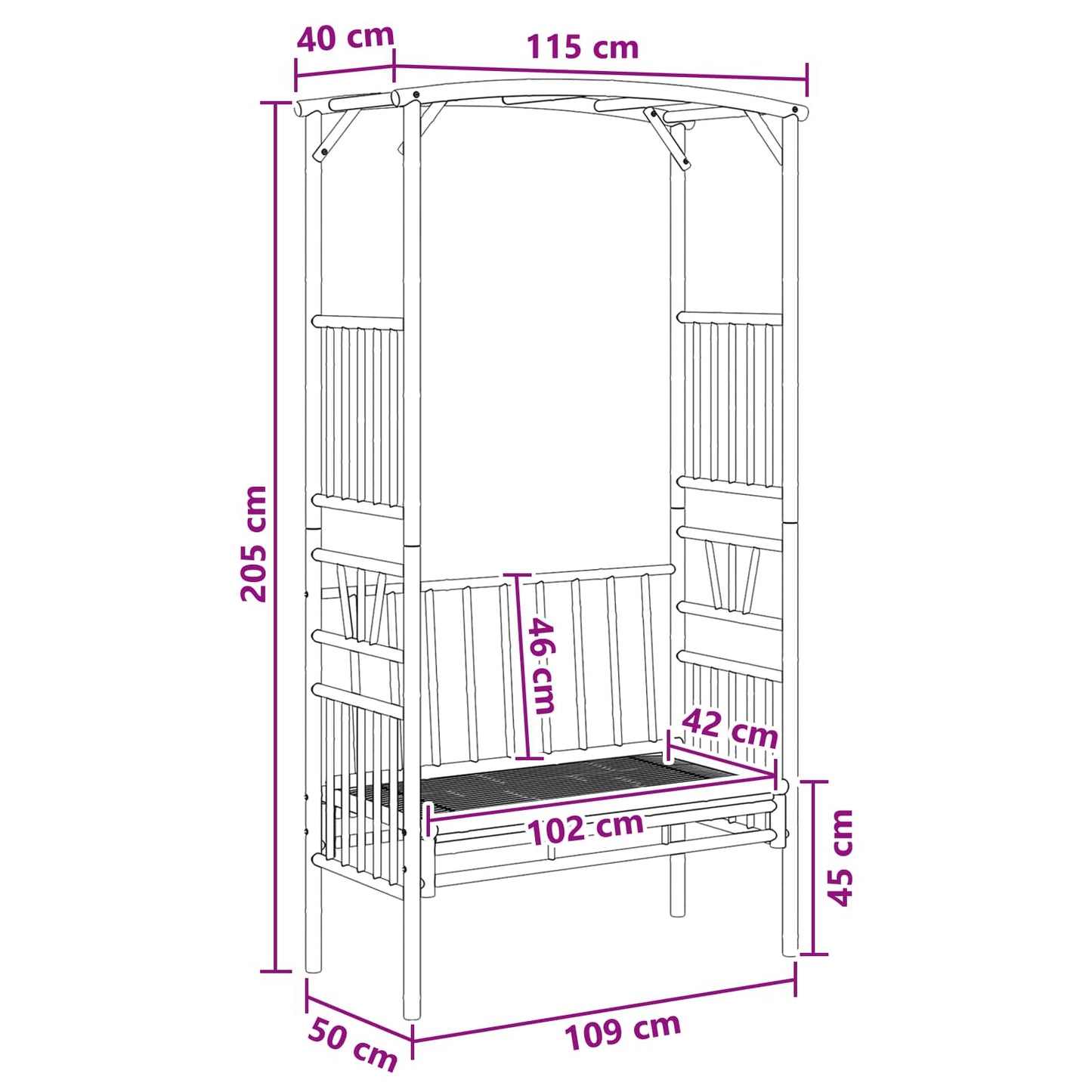 Arco da Giardino con Panchina 115 x 50 x 205 cm Bambù | homemem39