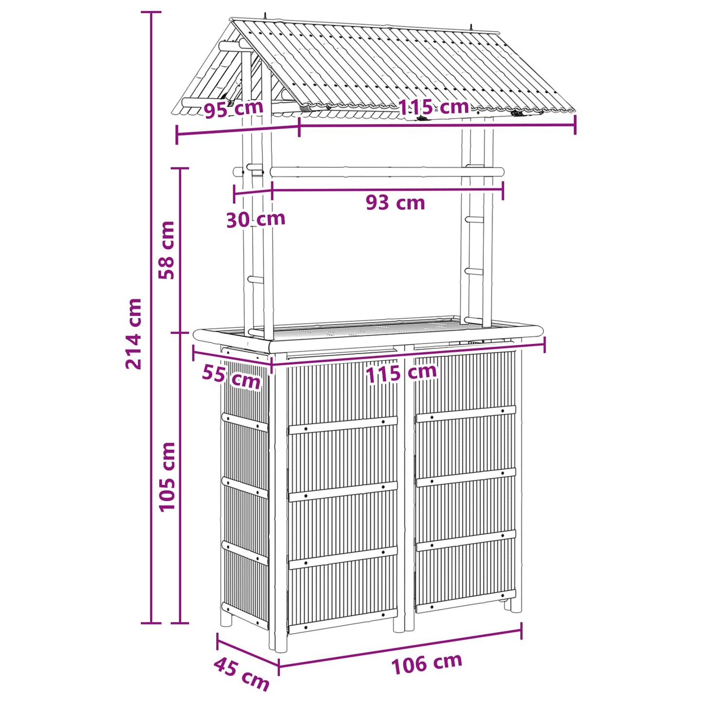 Tavolo da bar da esterno Naturale 115 x 95 x 214 cm Bambù | homemem39