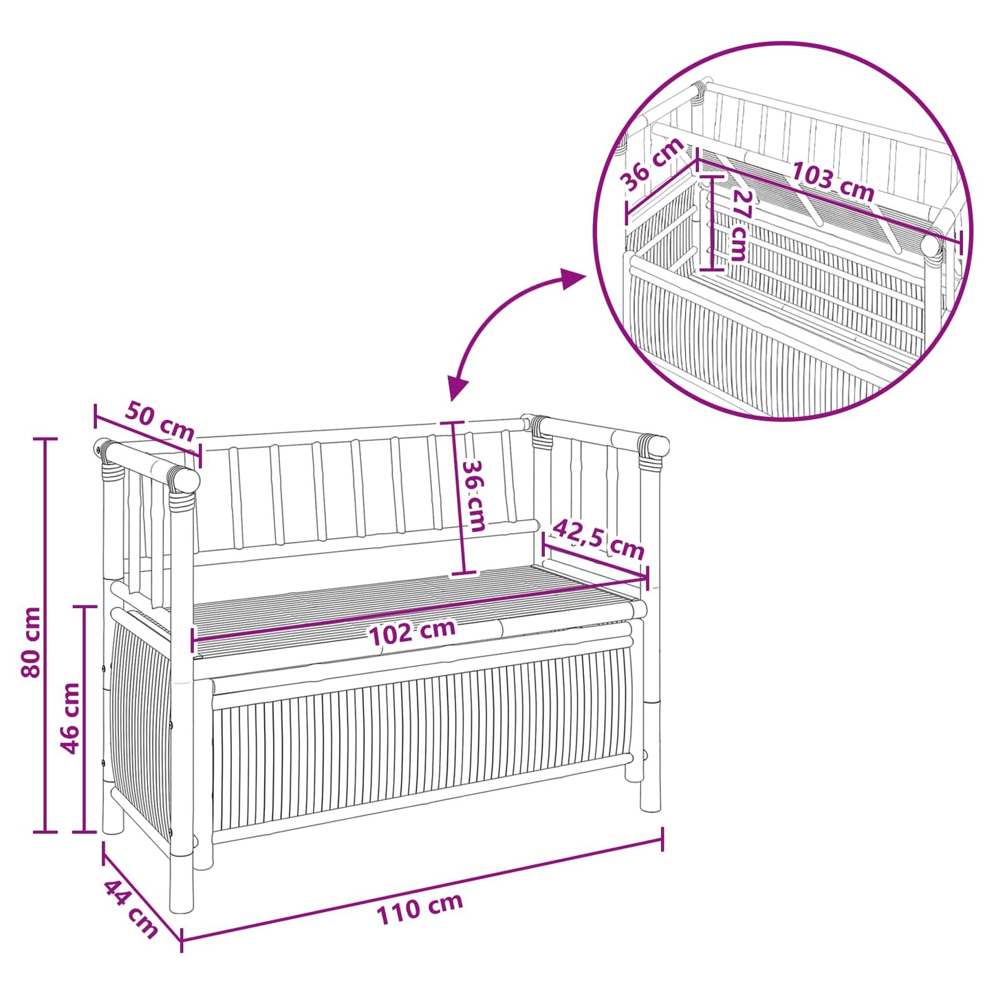 Panca da Giardino con Contenitore 110 x 47 x 80 cm Bambù