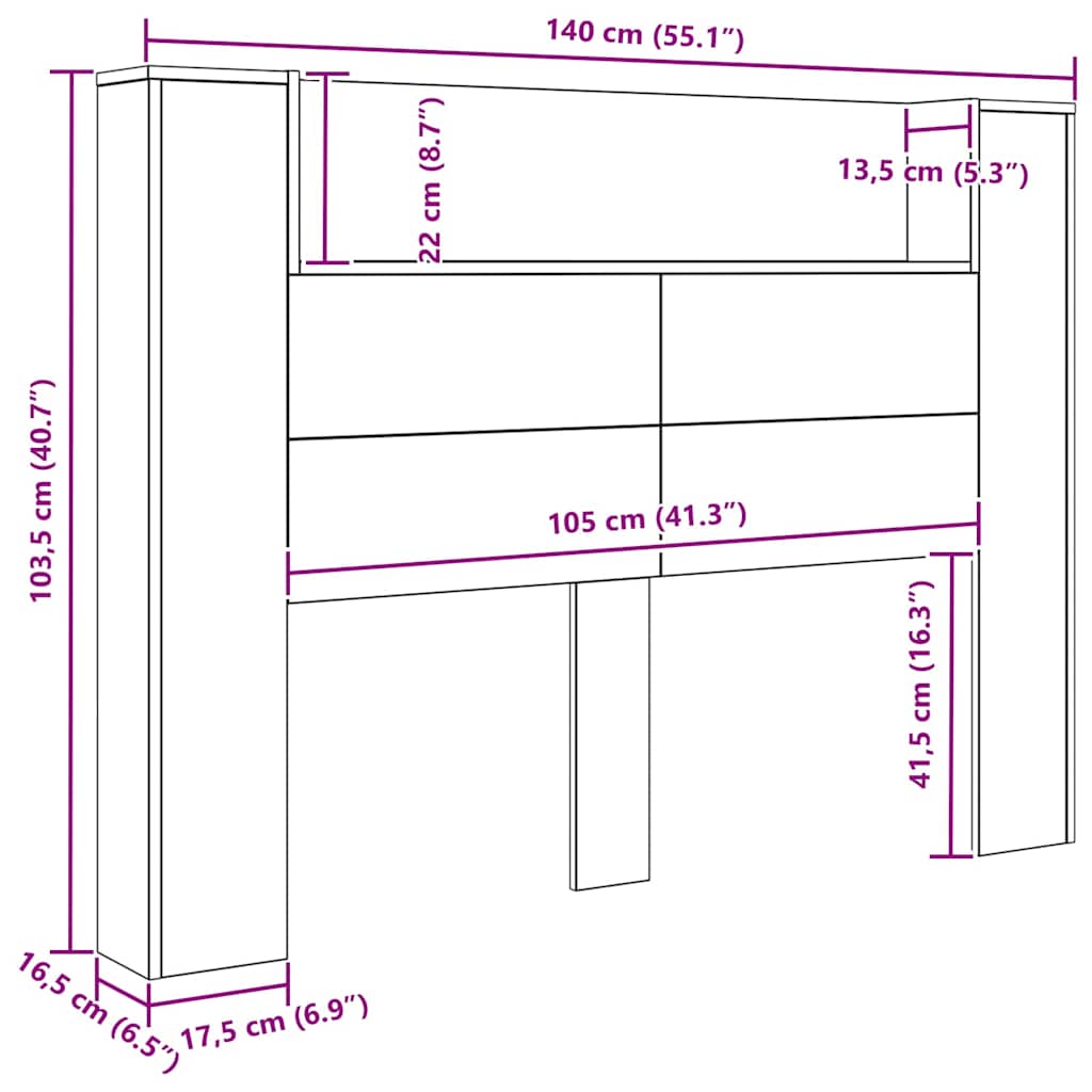 Testiera di stoccaggio con LED Legno antico