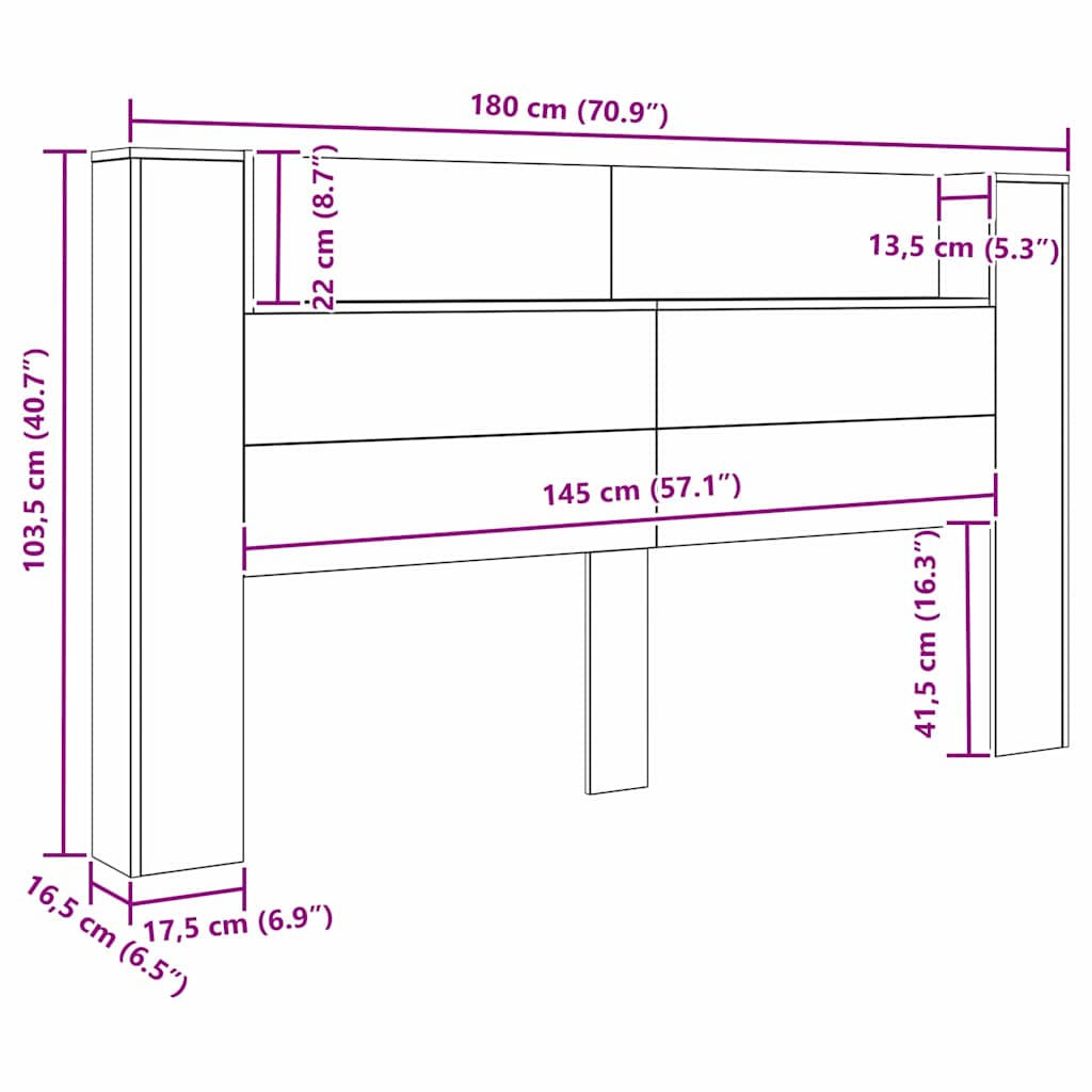 Testiera di stoccaggio con LED Legno antico
