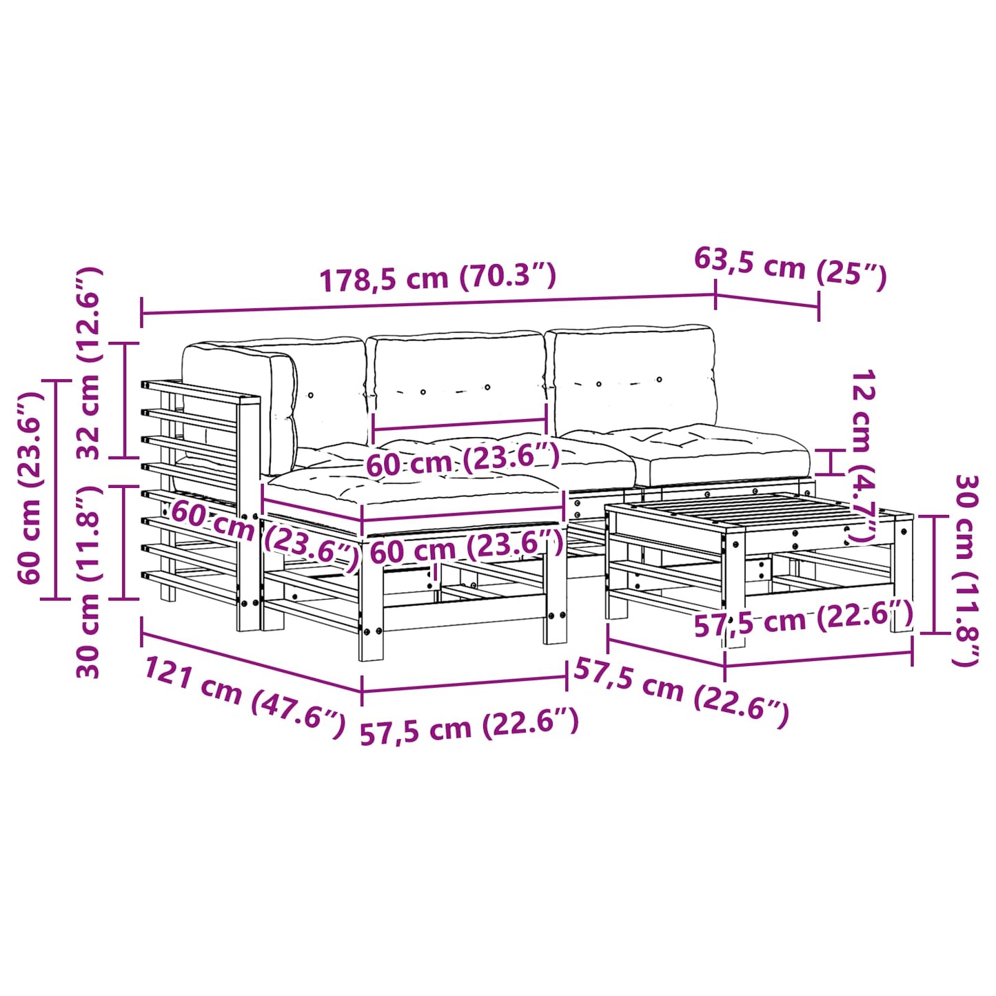 Set Lounge da Giardino 5 pcs Marrone Cerato | homemem39