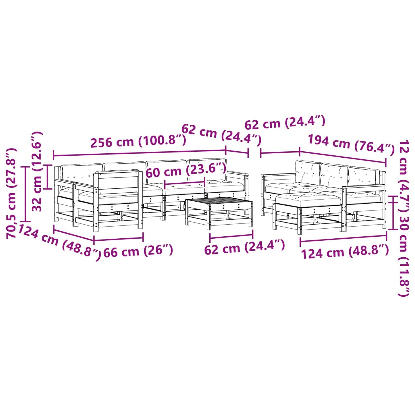 Set Lounge da Giardino 10 pcs Pino Marrone Cerato | homemem39