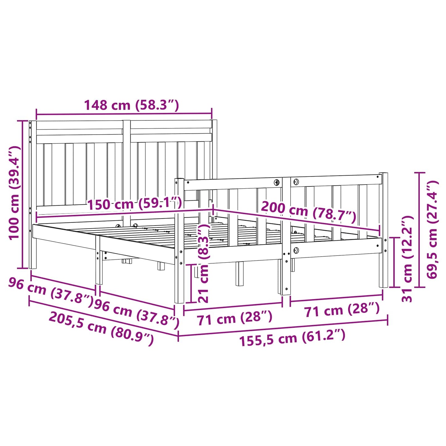 Struttura del letto Marrone cerato 205,5 x 155,5 x 100 cm | homemem39