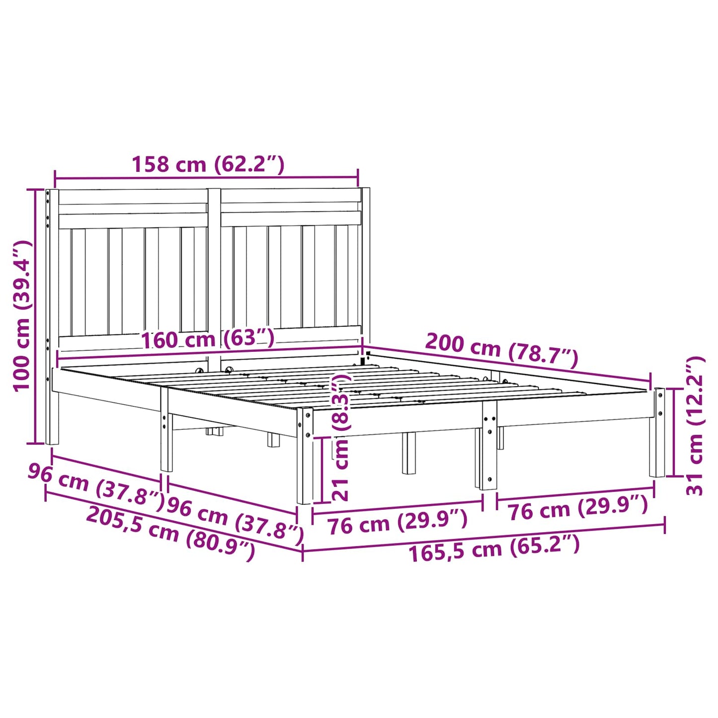 Struttura del letto Marrone cerato 160 x 200 cm Pino massello
