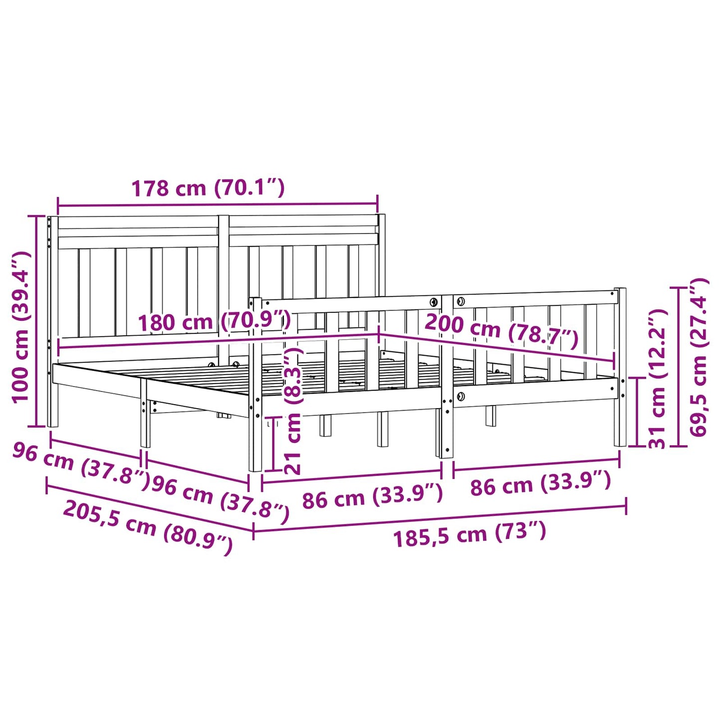 Struttura del letto 2 pcs Marrone cerato 205,5 x 185,5 x 100 cm | homemem39