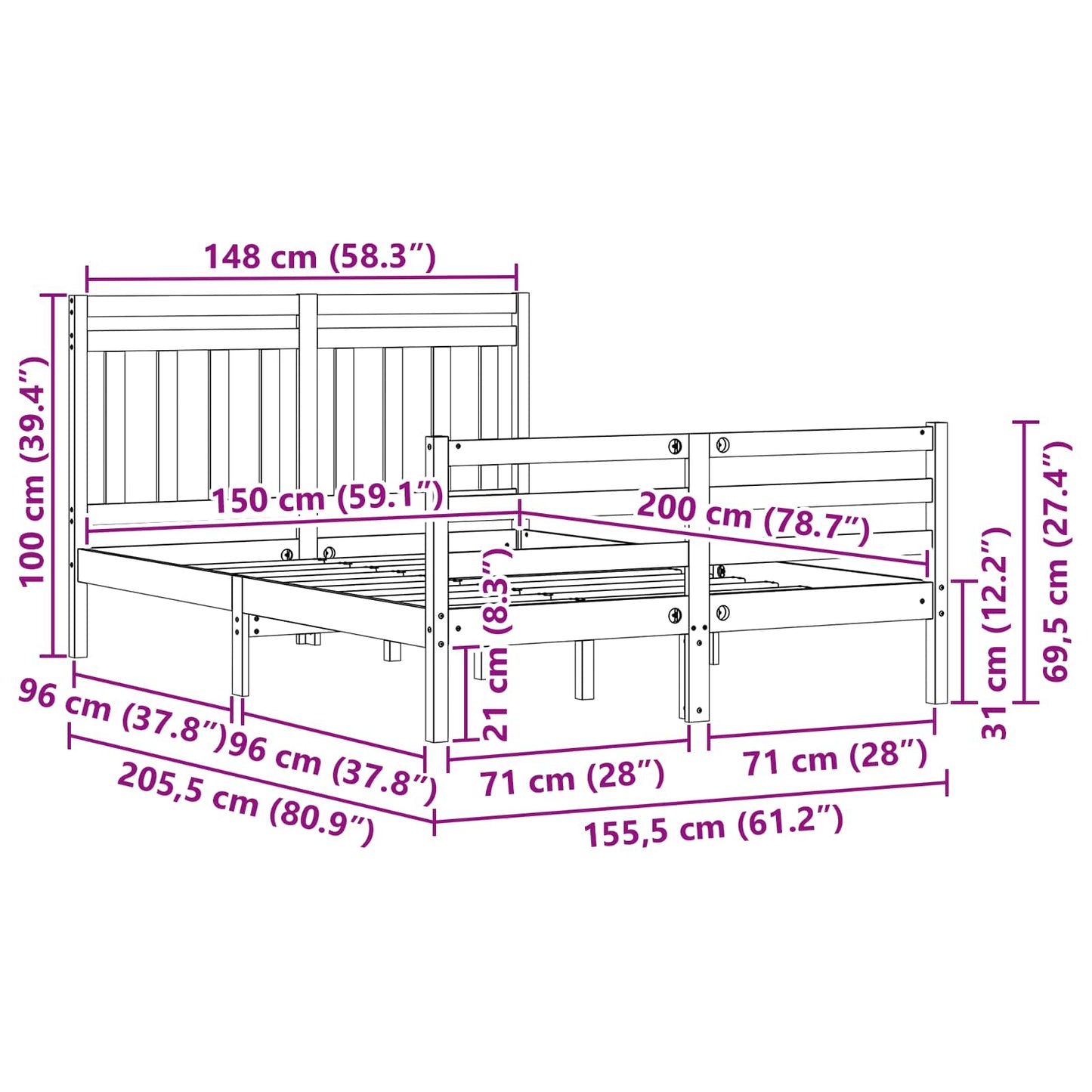Struttura del letto con testiera Marrone cerato 150 x 200 cm | homemem39