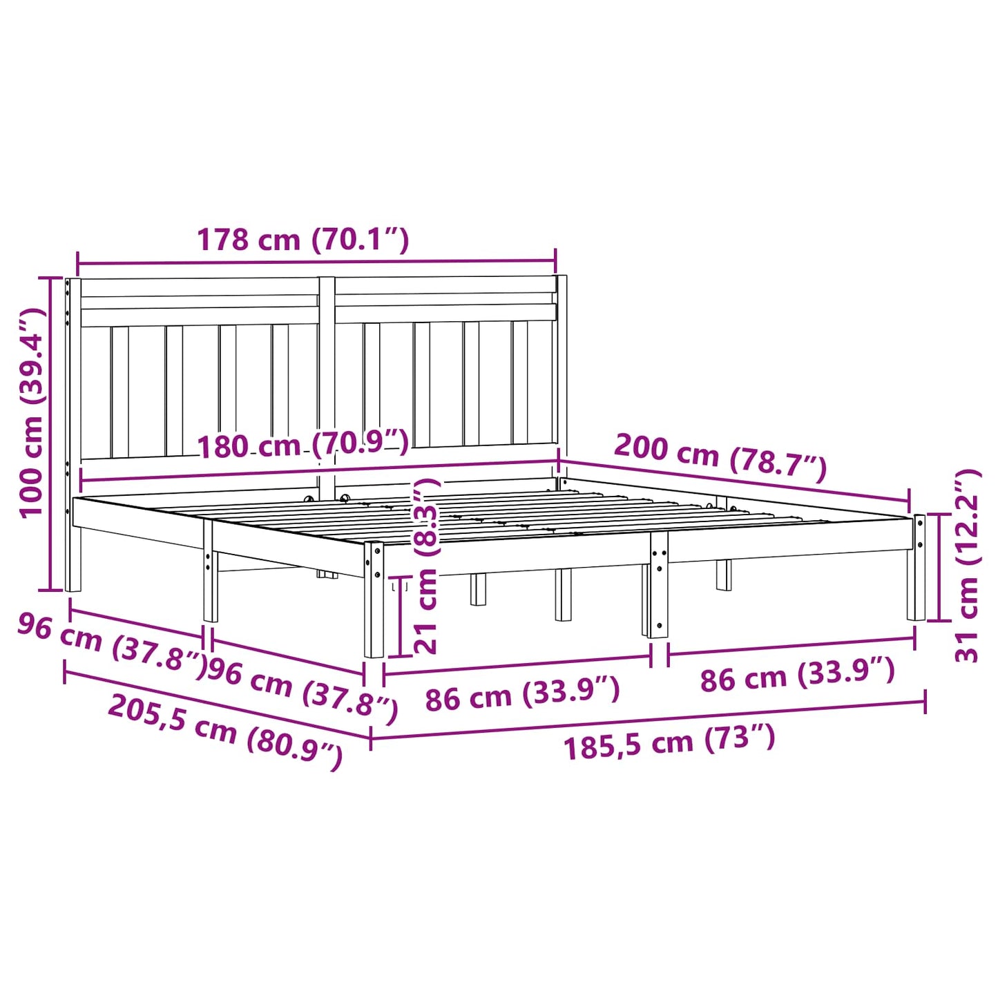 Struttura del letto Marrone cerato 180 x 200 cm Pino massello