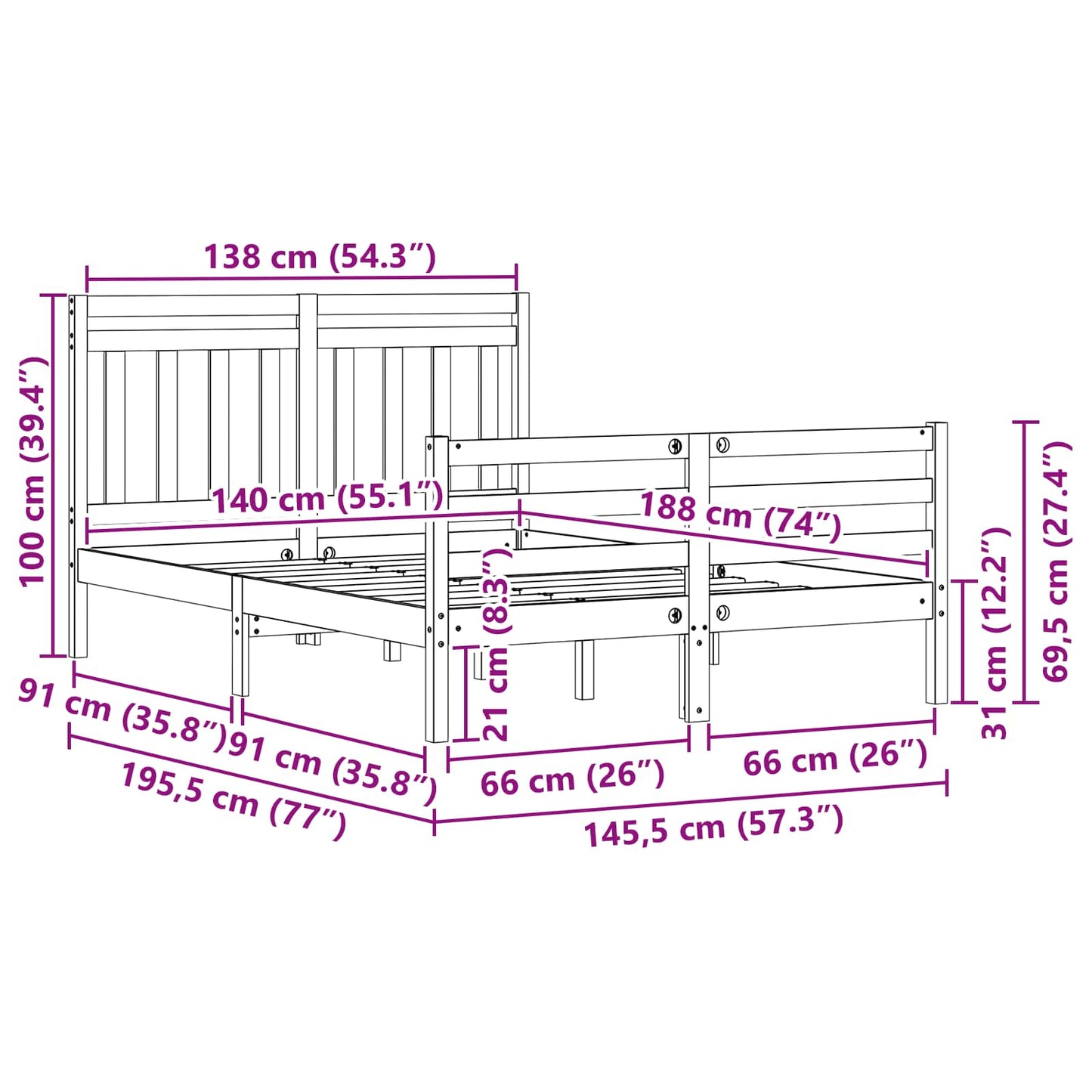 Struttura del letto con testiera Marrone cerato 140 x 188 cm