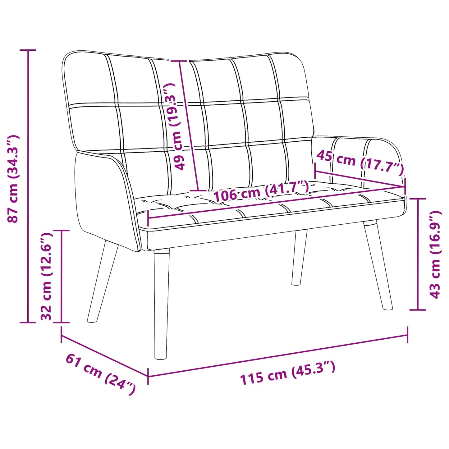 Sofa a Due Posti Rosa 115 x 61 x 87 cm Tessuto | homemem39
