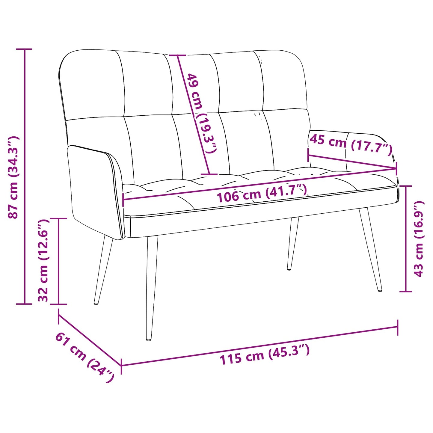 Divano a 2 Posti Blu 115 x 61 x 87 cm Tessuto