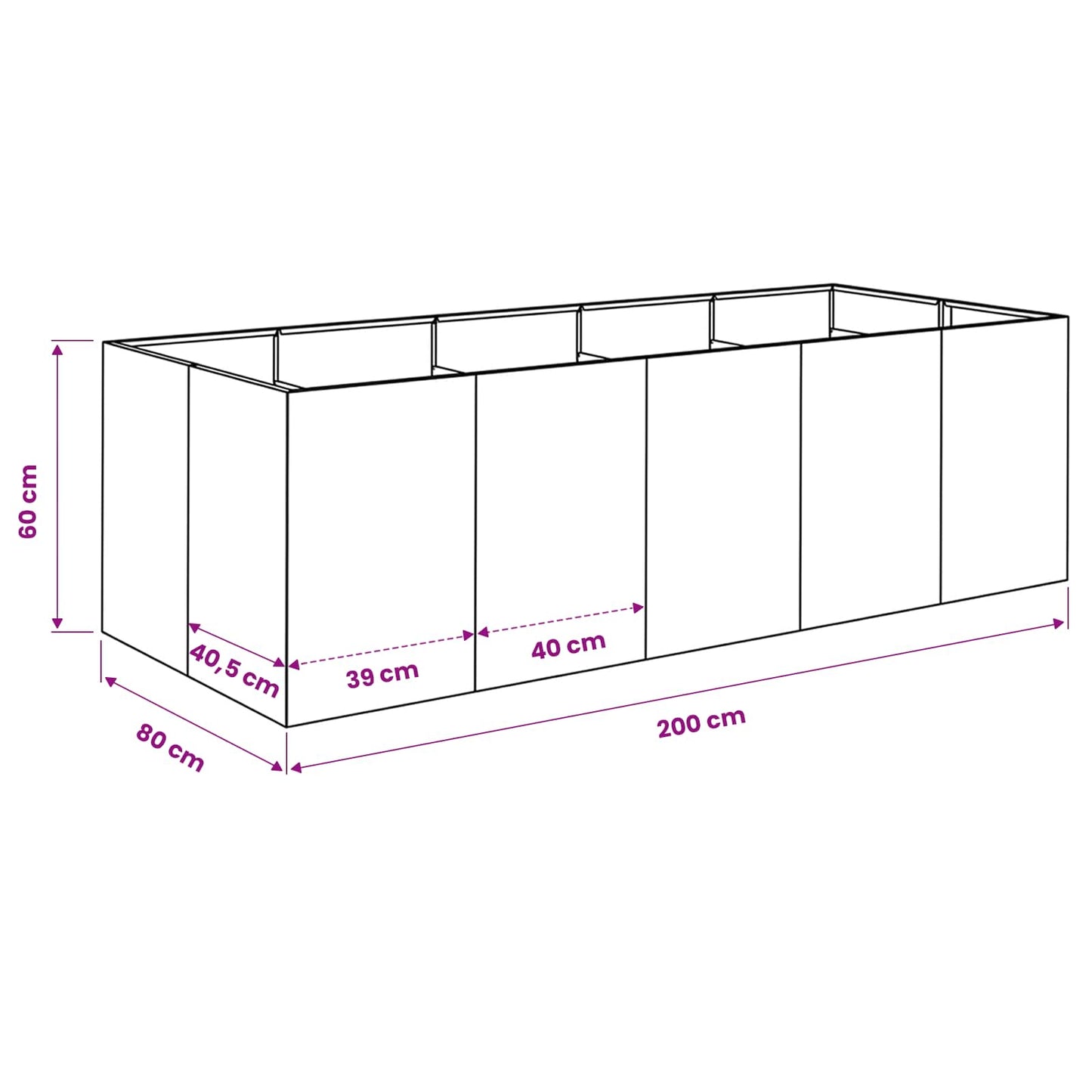 Vaso da giardino Antracite 200 x 80 x 60 cm | homemem39