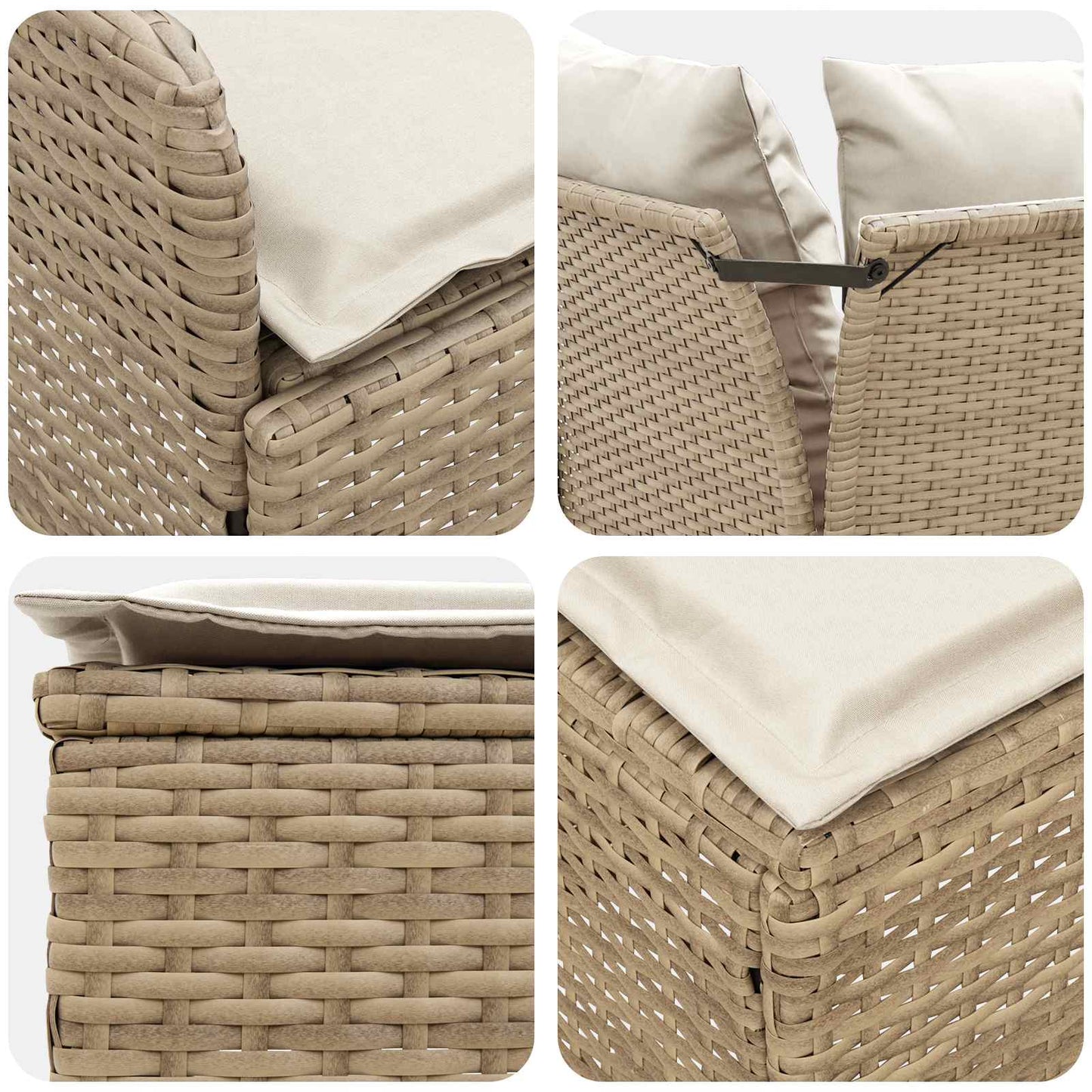 Set di Mobili con cuscino 7 pcs Beige e Crema Rattan in PE | homemem39