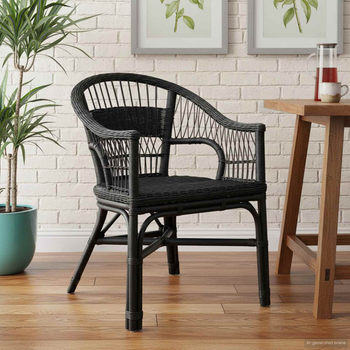 Sedia Impilabile Rattan Nero 60 x 60 x 81 cm - homemem39