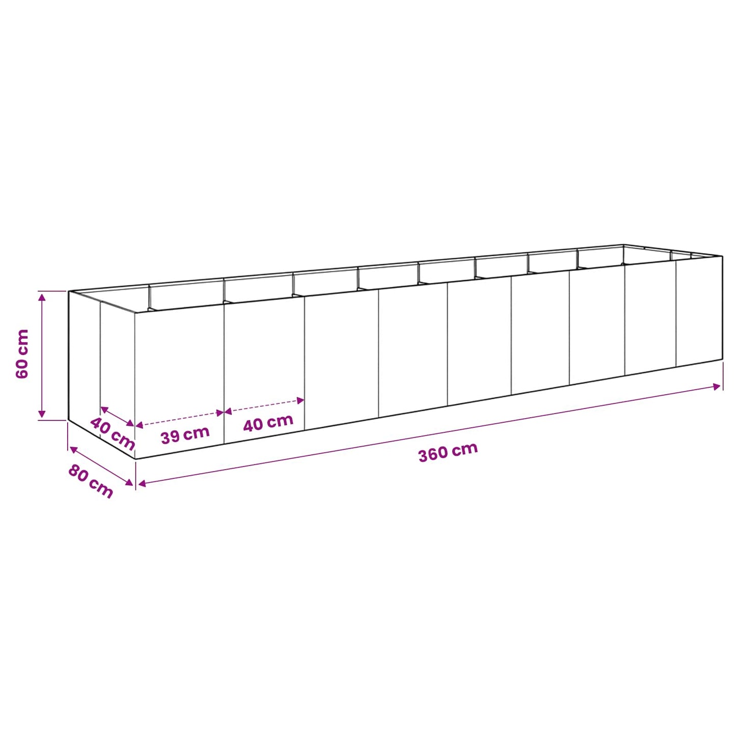 Vaso da giardino Argento 360 x 80 x 60 cm Acciaio Inox | homemem39