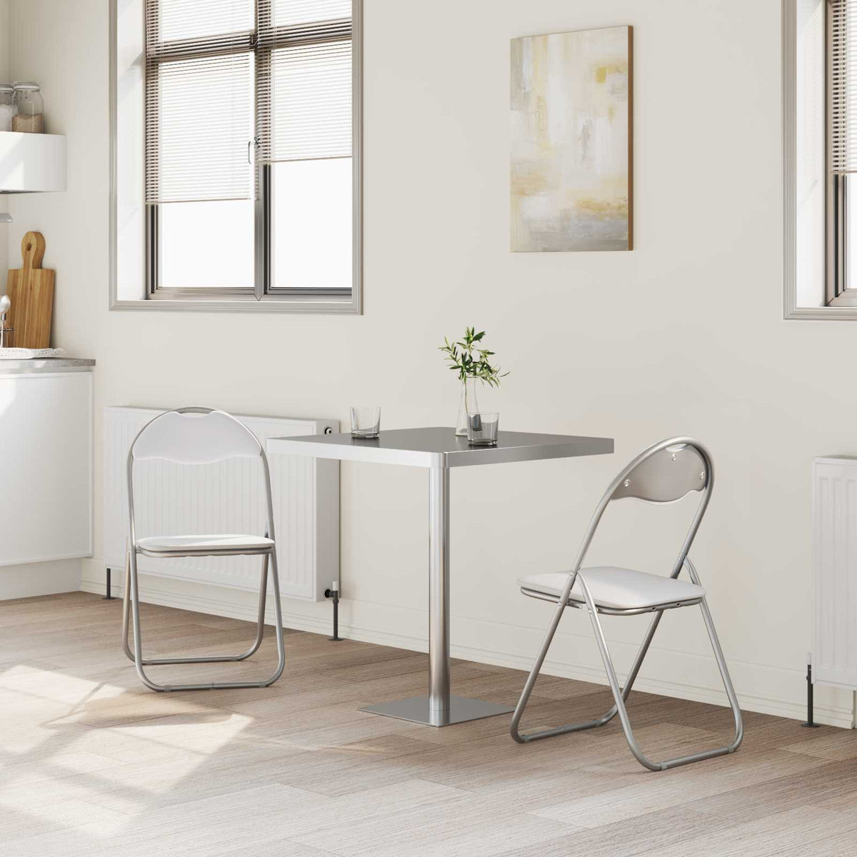 Sedia pieghevole 2 pz Pelle Sintetica Bianco e Grigio - homemem39