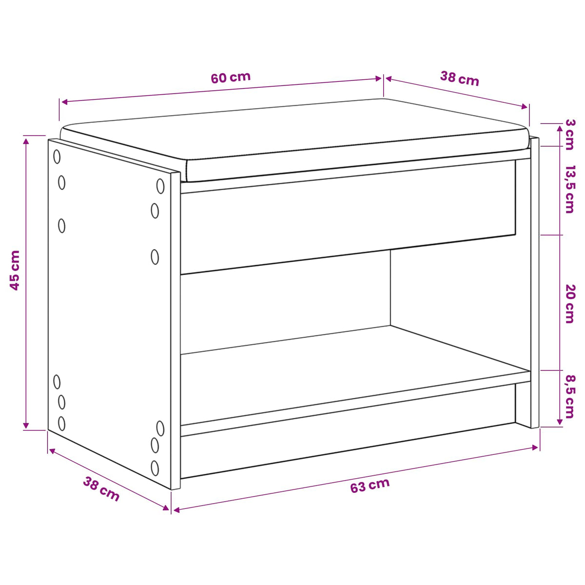 Panca per scarpe con cuscino Rovere Artigianale 63 x 38 x 45 cm | homemem39