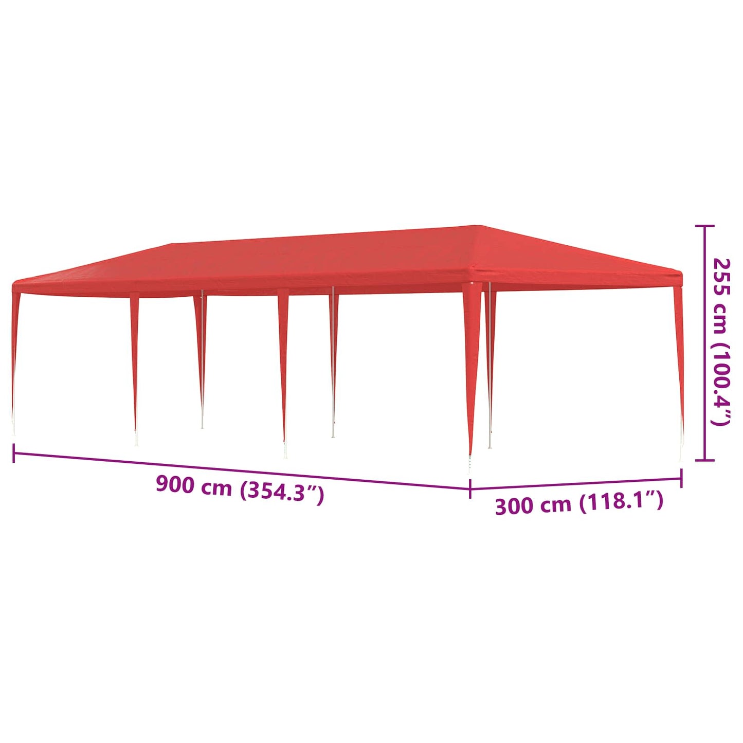 Tenda Party Rosso 900 x 300 x 255 cm PE e Acciaio | homemem39