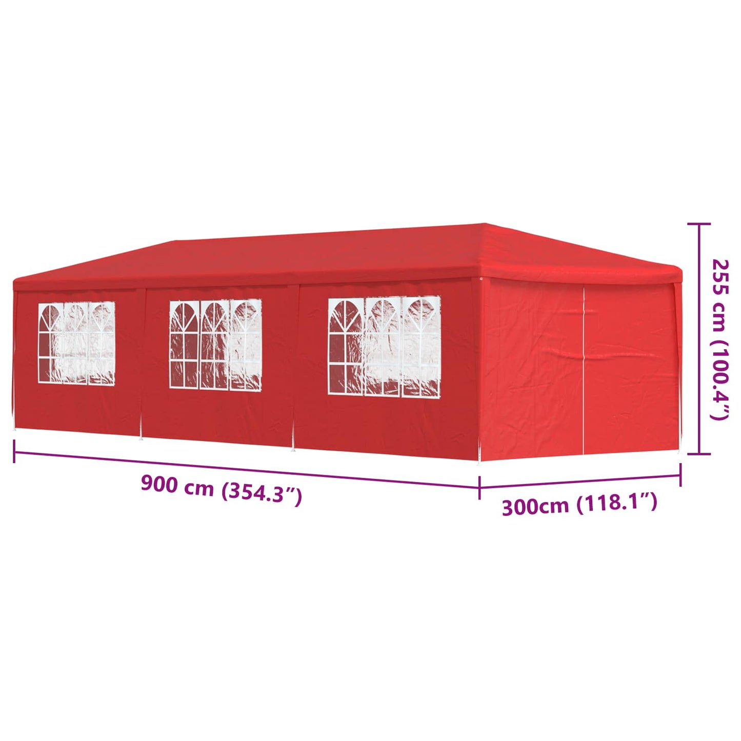 Tenda Party 900 x 300 x 255 cm Rosso PE e Acciaio | homemem39
