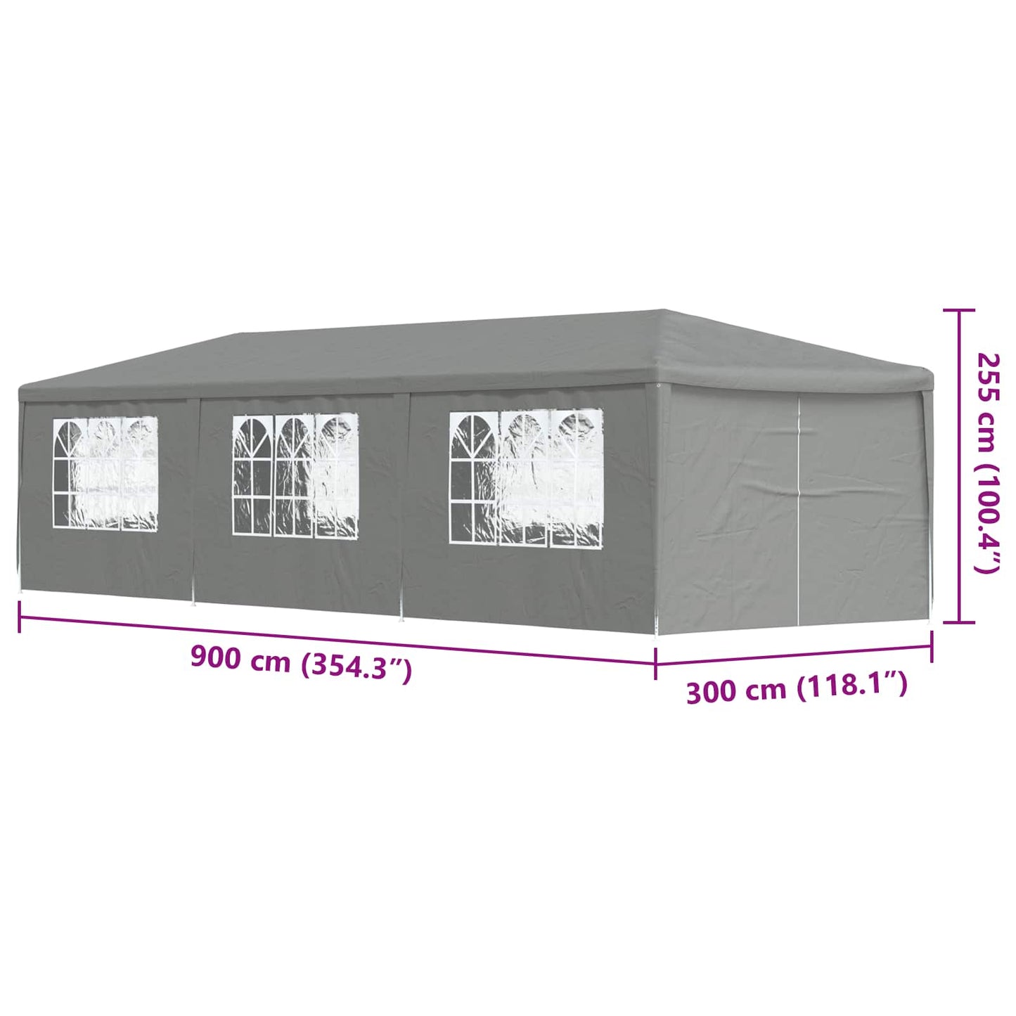 Tenda Party 900 x 300 x 255 cm Grigio Chiaro PE e Acciaio | homemem39