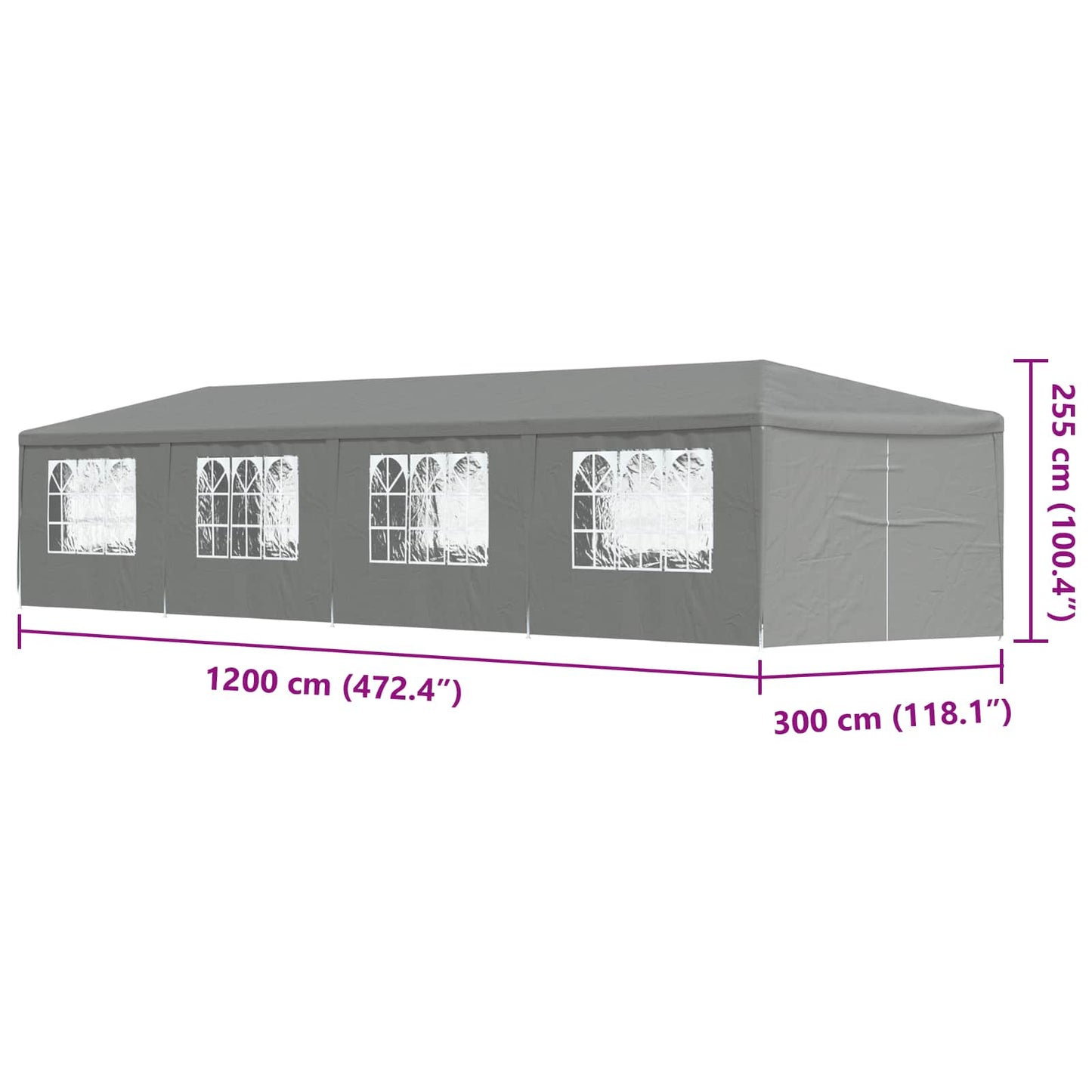 Tenda Party 1200 x 300 x 255 cm Grigio Chiaro PE e Acciaio | homemem39