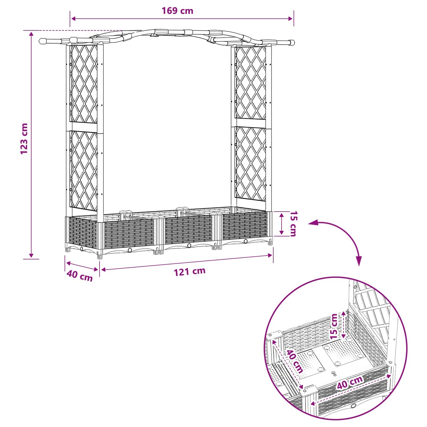 Letto Rialzato con Griglia e Tetto Marrone 169 x 40 x 123 cm PP | homemem39