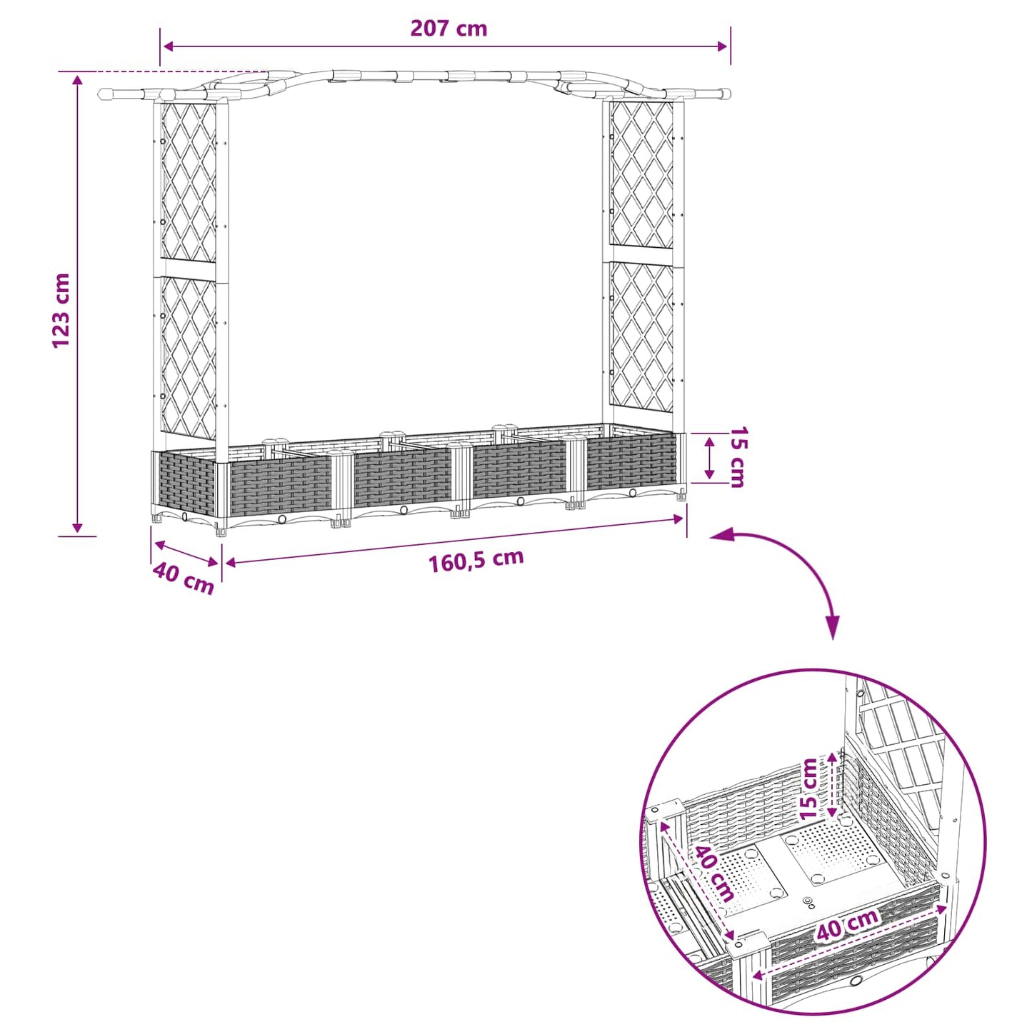 Letto Rialzato con Griglia e Tetto Marrone 207 x 40 x 123 cm PP | homemem39
