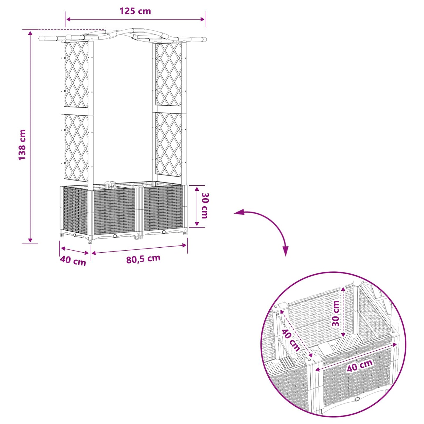 Letto Rialzato con Griglia e Tetto Marrone 125 x 40 x 138 cm PP | homemem39